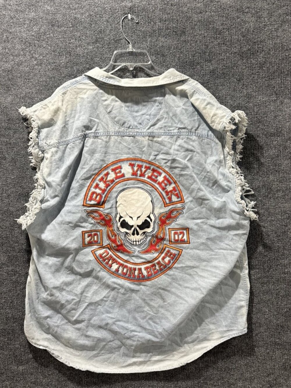 Coliseum 00 S Daytona Bike Week Flaming Skull 02 Full Denim Button Up